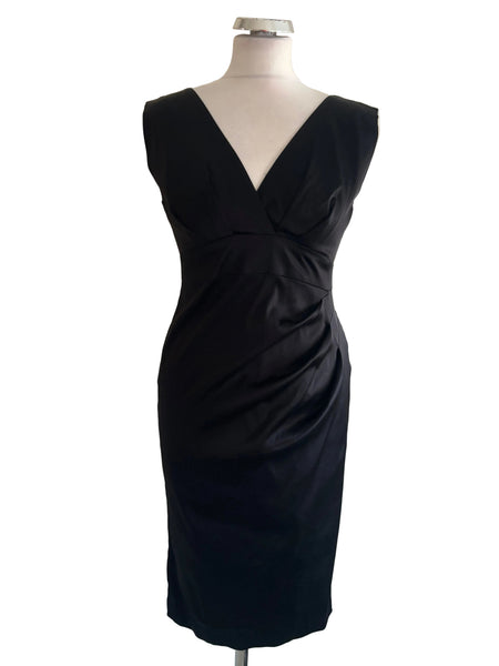 BRAND NEW MARKS & SPENCER PETITE BLACK SATIN PENCIL DRESS SIZE 8