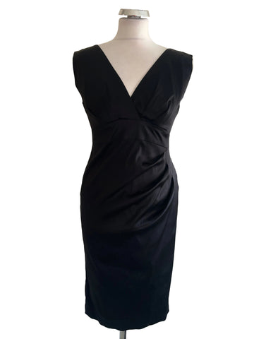 BRAND NEW MARKS & SPENCER PETITE BLACK SATIN PENCIL DRESS SIZE 8