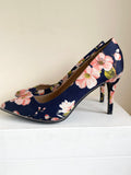 EMILIO LUCA NAVY BLUE & PINK FLORAL SATIN HEELS SIZE 7/40