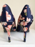 EMILIO LUCA NAVY BLUE & PINK FLORAL SATIN HEELS SIZE 7/40