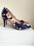 EMILIO LUCA NAVY BLUE & PINK FLORAL SATIN HEELS SIZE 7/40