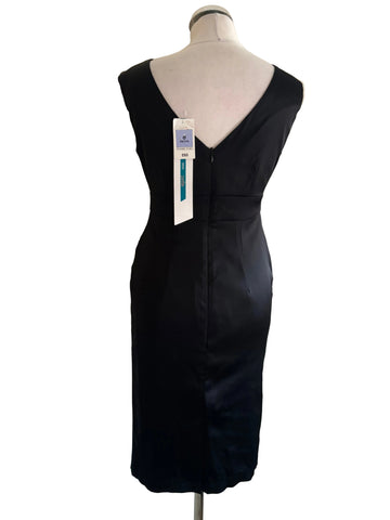 BRAND NEW MARKS & SPENCER PETITE BLACK SATIN PENCIL DRESS SIZE 8
