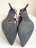 EMILIO LUCA NAVY BLUE & PINK FLORAL SATIN HEELS SIZE 7/40