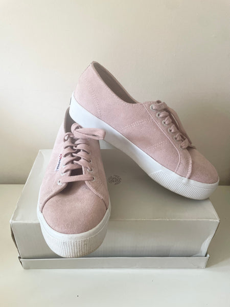 SUPERGA PINK SUEDE LACE UP PLIMSOLS/ TRAINERS SIZE 6/39