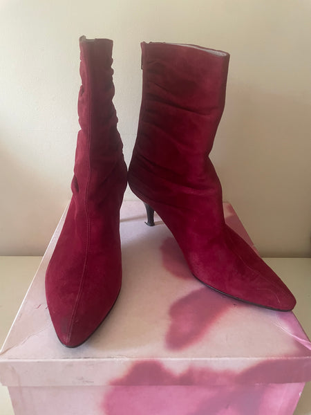 JIGSAW DARK RED SUEDE RUCHED ANKLE BOOTS SIZE 6/39