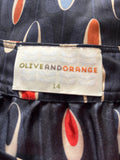 OLIVE AND ORANGE BY ORLA KEIRLEY SILK BLACK & MULTI PRINT TIE BELT DRESS SIZE 14