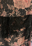BY WALDER 100% SILK CHARCOAL GREY & PINK FLORAL WITH BIRD PRINT SPECIAL OCCASION DRESS  SIZE XL