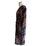 BY WALDER 100% SILK CHARCOAL GREY & PINK FLORAL WITH BIRD PRINT SPECIAL OCCASION DRESS  SIZE XL