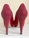 MODA IN PELLE RED SUEDE PEEP TOE RHINESTONE HEELS SIZE 4/37