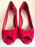 MODA IN PELLE RED SUEDE PEEP TOE RHINESTONE HEELS SIZE 4/37