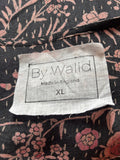 BY WALDER 100% SILK CHARCOAL GREY & PINK FLORAL WITH BIRD PRINT SPECIAL OCCASION DRESS  SIZE XL