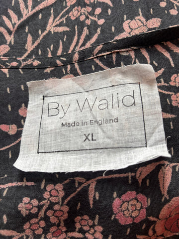 BY WALDER 100% SILK CHARCOAL GREY & PINK FLORAL WITH BIRD PRINT SPECIAL OCCASION DRESS  SIZE XL