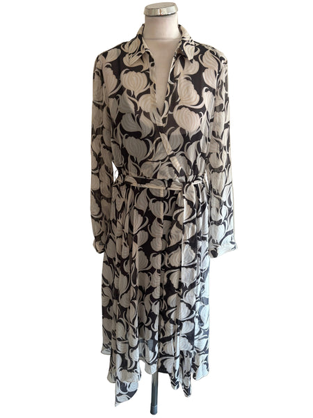 MINT VELVET BROWN & BEIGE PRINT LONG SLEEVED FIT & FLARE DRESS  SIZE 14