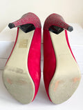 MODA IN PELLE RED SUEDE PEEP TOE RHINESTONE HEELS SIZE 4/37