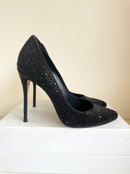 REISS BLACK SPARKLE RHINESTONE ENCRUSTED LEATHER HEELS SIZE 7/40