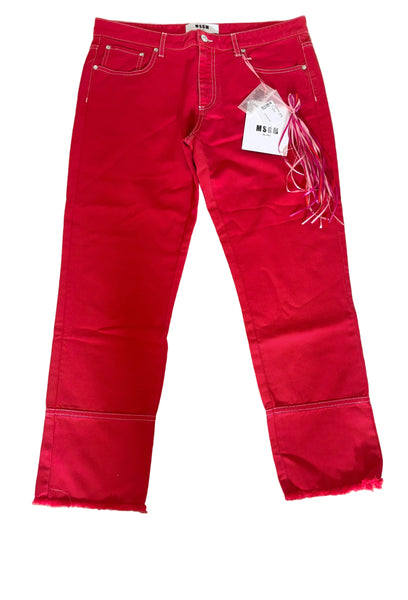 BRAND NEW MSGM RED DENIM HIGH RISE CROP JEANS SIZE 46 UK 14