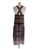 SEA NEW YORK BURGUNDY,BLACK & CREAM PRINT SLEEVELESS SILK MIX MIDI DRESS SIZE 10 UK 14