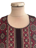 SEA NEW YORK BURGUNDY,BLACK & CREAM PRINT SLEEVELESS SILK MIX MIDI DRESS SIZE 10 UK 14