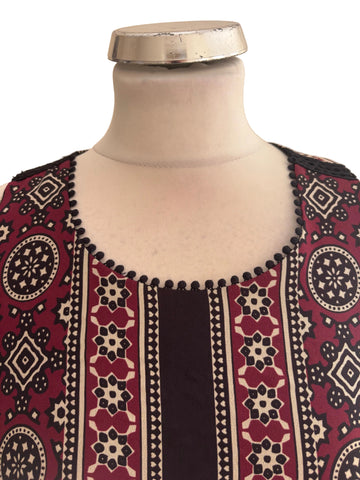 SEA NEW YORK BURGUNDY,BLACK & CREAM PRINT SLEEVELESS SILK MIX MIDI DRESS SIZE 10 UK 14