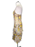 UNBRANDED DESIGNER 100% SILK CREAM FLORAL PRINT FINE STRAP TIERED DRESS SIZE 10