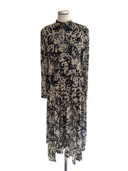 MINT VELVET BLACK & BEIGE PRINT HIGH NECK LONG SLEEVED MIDI DRESS  SIZE 14