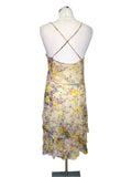 UNBRANDED DESIGNER 100% SILK CREAM FLORAL PRINT FINE STRAP TIERED DRESS SIZE 10