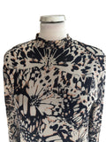 MINT VELVET BLACK & BEIGE PRINT HIGH NECK LONG SLEEVED MIDI DRESS  SIZE 14