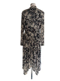 MINT VELVET BLACK & BEIGE PRINT HIGH NECK LONG SLEEVED MIDI DRESS  SIZE 14