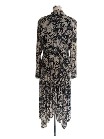 MINT VELVET BLACK & BEIGE PRINT HIGH NECK LONG SLEEVED MIDI DRESS  SIZE 14