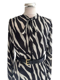 MICHAEL KORS BLACK & GREY LONG SLEEVED BELTED MAXI DRESS SIZE M