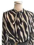 MICHAEL KORS BLACK & GREY LONG SLEEVED BELTED MAXI DRESS SIZE M