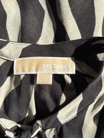 MICHAEL KORS BLACK & GREY LONG SLEEVED BELTED MAXI DRESS SIZE M