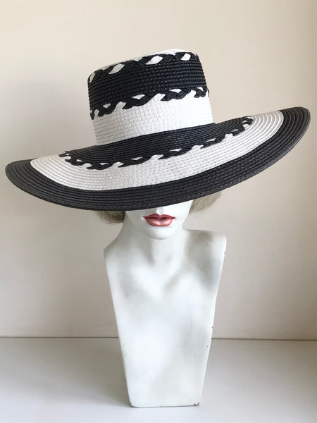 REISS MELODIE BLACK & WHITE DESIGN FORMAL HAT SIZE M/L