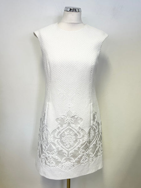 TED BAKER ZALAD WHITE JACQUARD SLEEVELESS A LINE SPECIAL OCCASION  DRESS SIZE 2 UK 10/12