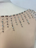 GINA BACCONI NUDE & SILVER BEAD TRIMMED SPECIAL OCCASION PENCIL DRESS SIZE 14