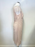 GINA BACCONI NUDE & SILVER BEAD TRIMMED SPECIAL OCCASION PENCIL DRESS SIZE 14