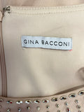 GINA BACCONI NUDE & SILVER BEAD TRIMMED SPECIAL OCCASION PENCIL DRESS SIZE 14