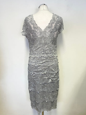 GINA BACCONI SILVER GREY BEADED LACE SPECIAL OCCASION PENCIL DRESS SIZE 14