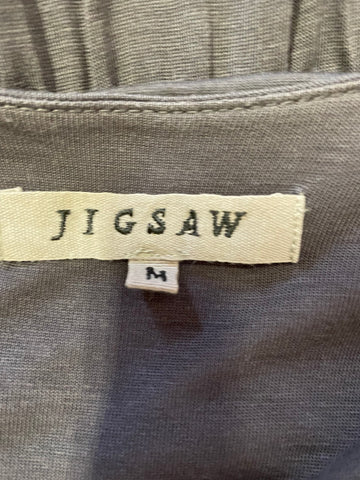 JIGSAW DARK GREY V NECK CAP SLEEVED STRETCH JERSEY DRESS SIZE M