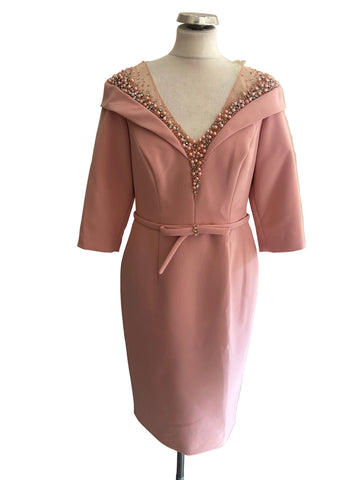 BRAND NEW VENI BY RONALD JOYCE SALMON PINK BEADED SPECIAL OCCASION DRESS  SIZE 12