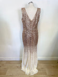 GODDIVA CREAM & GOLD SEQUINNED FLOATY FISHTAIL EVENING/PROM DRESS SIZE 16