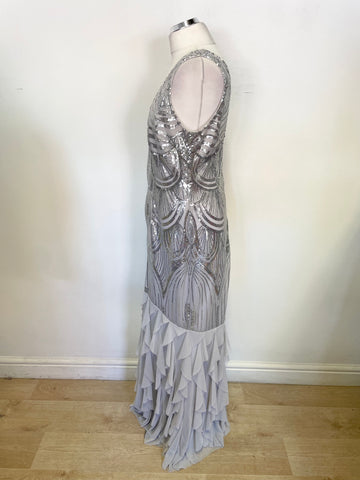 LIPSY VIP GREY & SILVER SEQUINNED TIERED SKIRT LONG EVENING/PROM DRESS SIZE 16