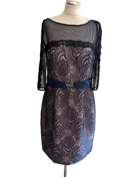 BRAND NEW ZEILA DONNA NAVY LACE OVERLAY PINK LINED SPECIAL OCCASION DRESS SIZE 18