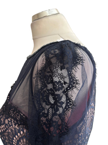 BRAND NEW ZEILA DONNA NAVY LACE OVERLAY PINK LINED SPECIAL OCCASION DRESS SIZE 18