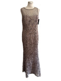 BRAND NEW FRANK LYMAN SILVER GREY APPLIQUÉ EMBOSSED SPECIAL OCCASION /EVENING DRESS SIZE 14