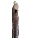 BRAND NEW FRANK LYMAN SILVER GREY APPLIQUÉ EMBOSSED SPECIAL OCCASION /EVENING DRESS SIZE 14