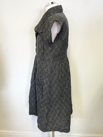 MASAI GREY CRINKLE EFFECT COLLARED CAP SLEEVE POCKETED A LINE DRESS SIZE S