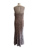 BRAND NEW FRANK LYMAN SILVER GREY APPLIQUÉ EMBOSSED SPECIAL OCCASION /EVENING DRESS SIZE 14