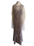 BRAND NEW FRANK LYMAN SILVER GREY APPLIQUÉ EMBOSSED SPECIAL OCCASION /EVENING DRESS SIZE 14