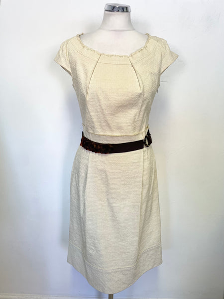 ITALIAN DESIGNER ALBERTA FERRETTI CREAM CAP SLEEVE BELTED DRESS SIZE UK 10